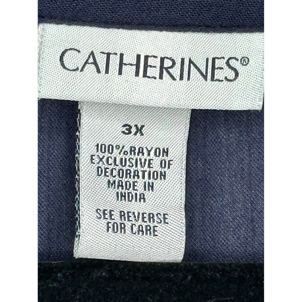 Catherines Womens Navy Embroidered Tassel Tie Peasant Blouse 3/4 Sleeve Sz 3X - Picture 3 of 7